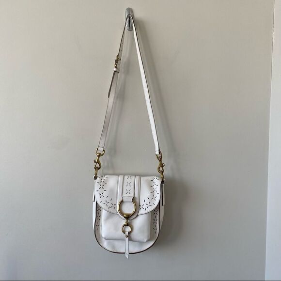 FRYE-ILANA White Perforated Leather Saddle Bag - Picture 6 of 14